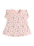 Little Angels Little Angels Round Neck Frill Sleeves Peach Cotton Printed Frock with Pants For Baby Girls Combos Twirl & Tumble Frock with Capri
