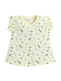 Little Angels Little Angels Round Neck Frill Sleeves Yellow Cotton Printed Frock with Pants For Baby Girls Combos Twirl & Tumble Frock with Capri