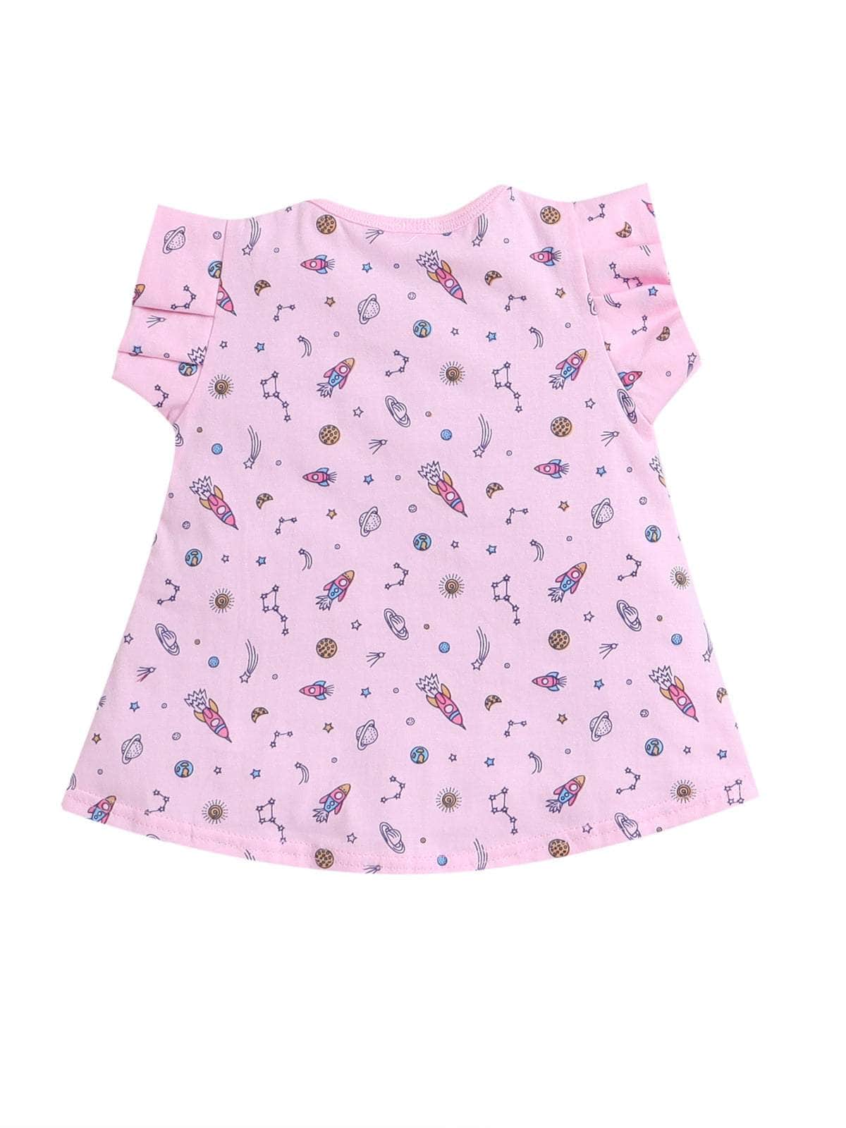 Little Angels Little Angels Round Neck Frill Sleeves Blue Cotton Printed Frock with Pants For Baby Girls Combos Twirl & Tumble Frock with Capri