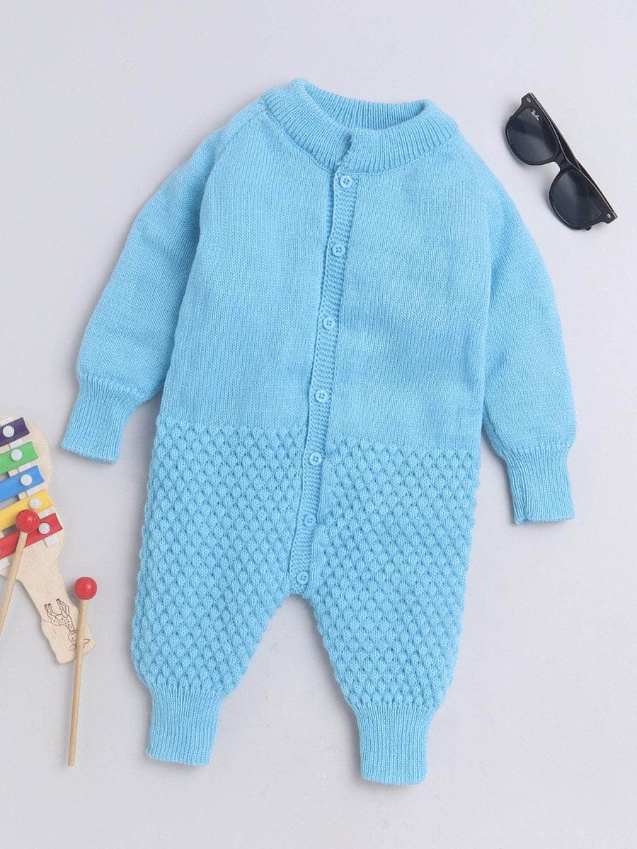 Blue woollen baby romper for newborn 0-12 months by Little Angels