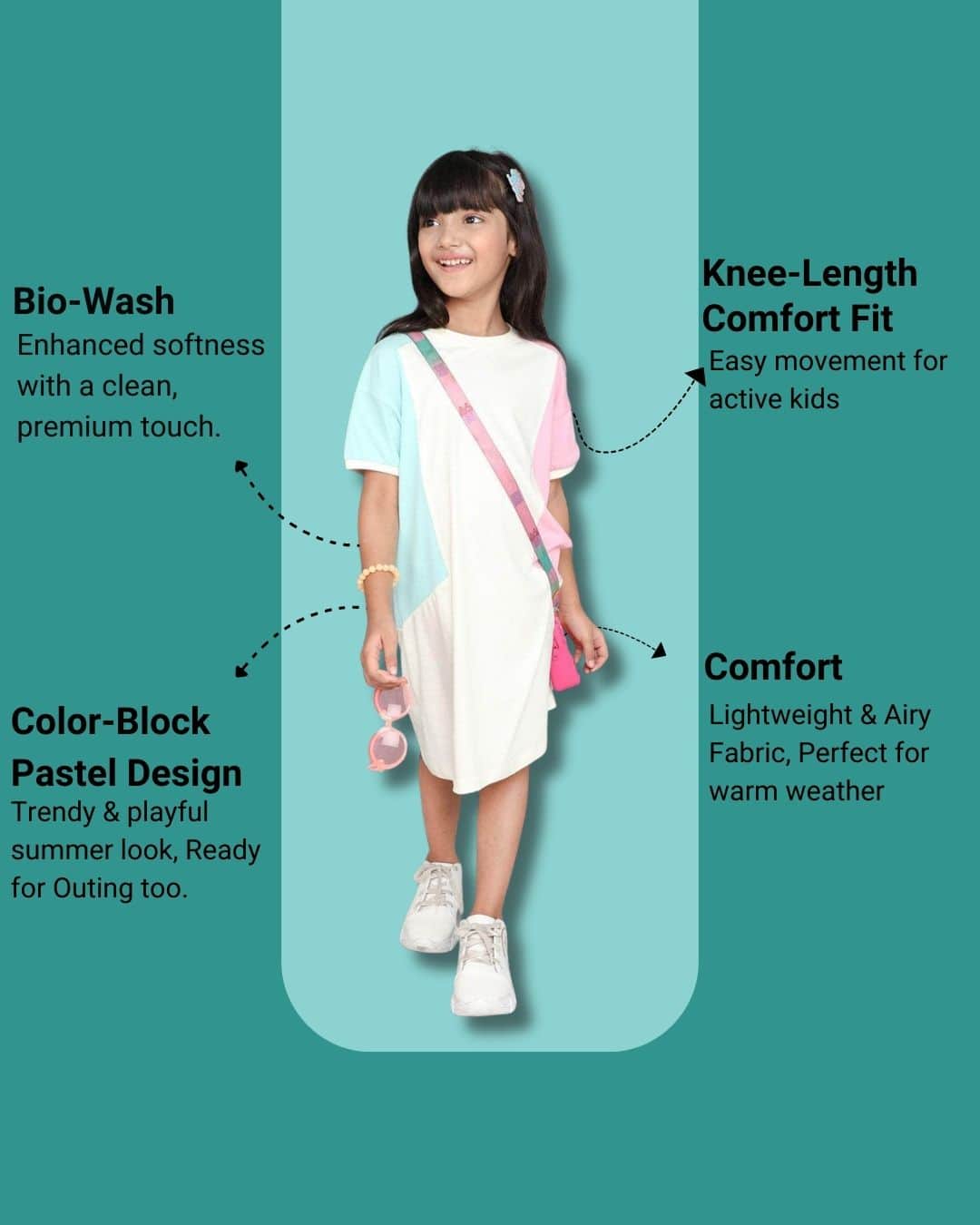 Little Angels Buy Girls Shift Dress in Cream | My Little Angels Dress & Frocks Girls Color Block Shift Dress Cream