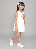 Little Angels Girls Cream Sleeveless Dress with Angel Print | My Little Angels Dress & Frocks Girls Cream Sleeveless Dress with Cute Angel Print