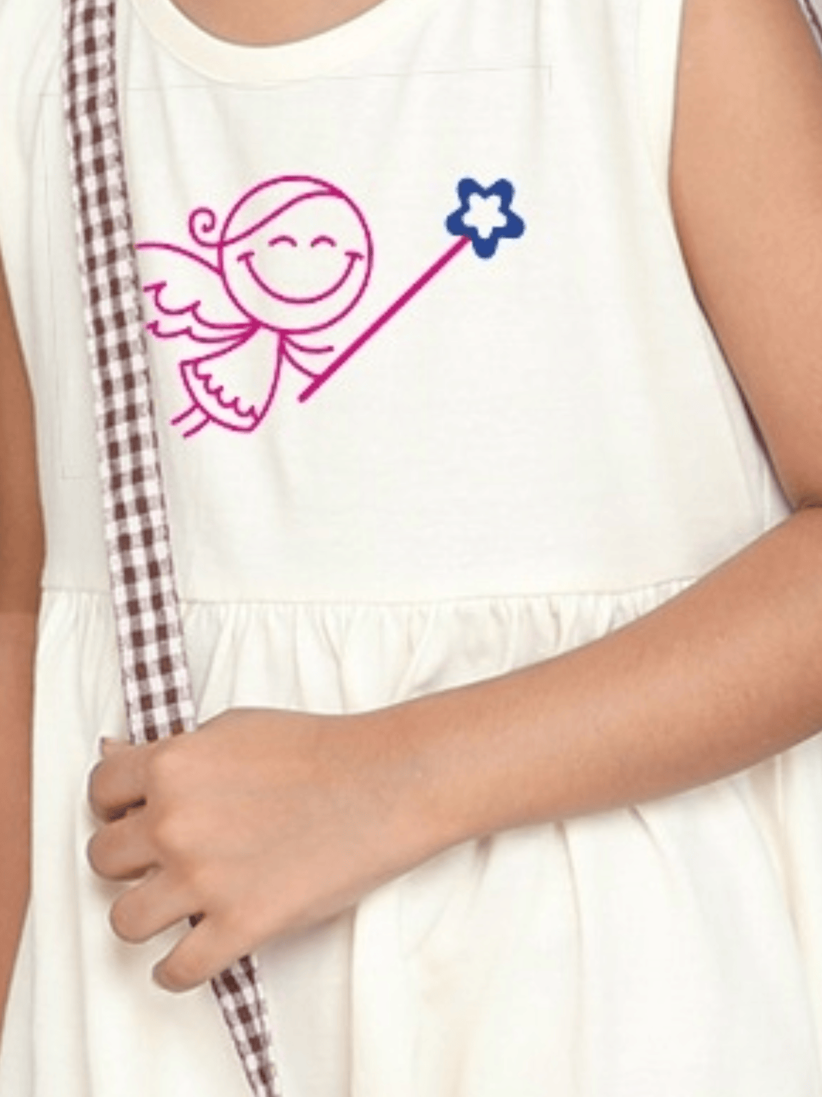 Little Angels Girls Cream Sleeveless Dress with Angel Print | My Little Angels Dress & Frocks Girls Cream Sleeveless Dress with Cute Angel Print