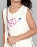 Little Angels Girls Cream Sleeveless Dress with Angel Print | My Little Angels Dress & Frocks Girls Cream Sleeveless Dress with Cute Angel Print