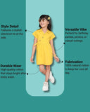Little Angels Little Angels 1 Pc Dress & Frocks Cotton Collared Neck Short Sleeves Solid Wrap Dress For Baby Girls Dress & Frocks Girls Solid Yellow Collared A-Line Dress with Buttons