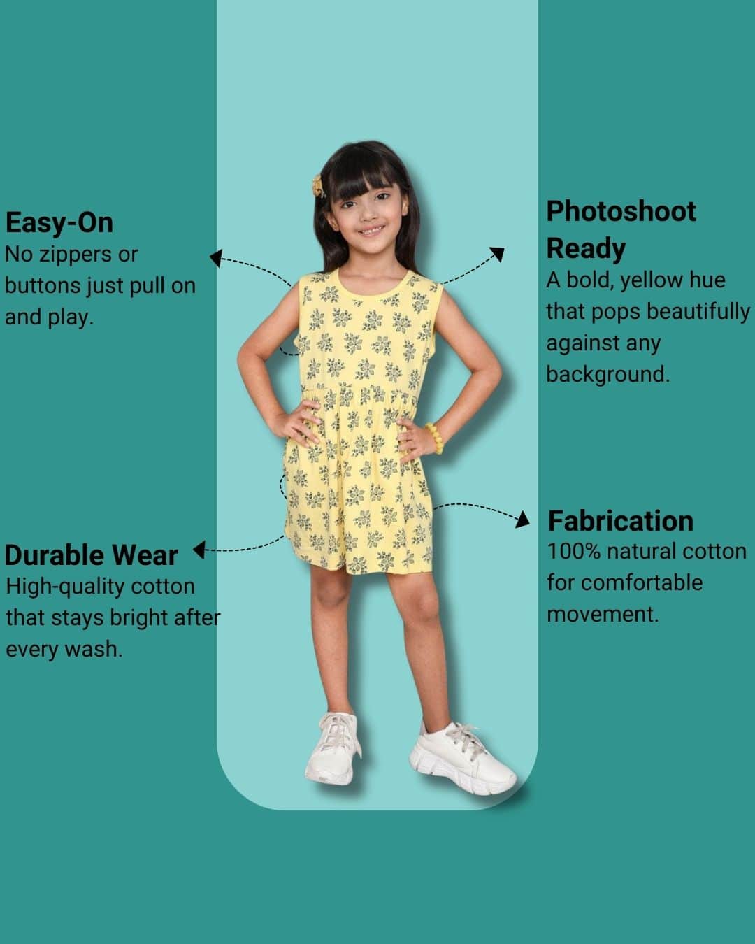 Little Angels Little Angels 1 Pc Dress & Frocks Cotton Round Neck Sleeveless Floral Print A-line Dress For Baby Girls Dress & Frocks Girls Yellow Floral Printed Sleeveless A-Line Dress