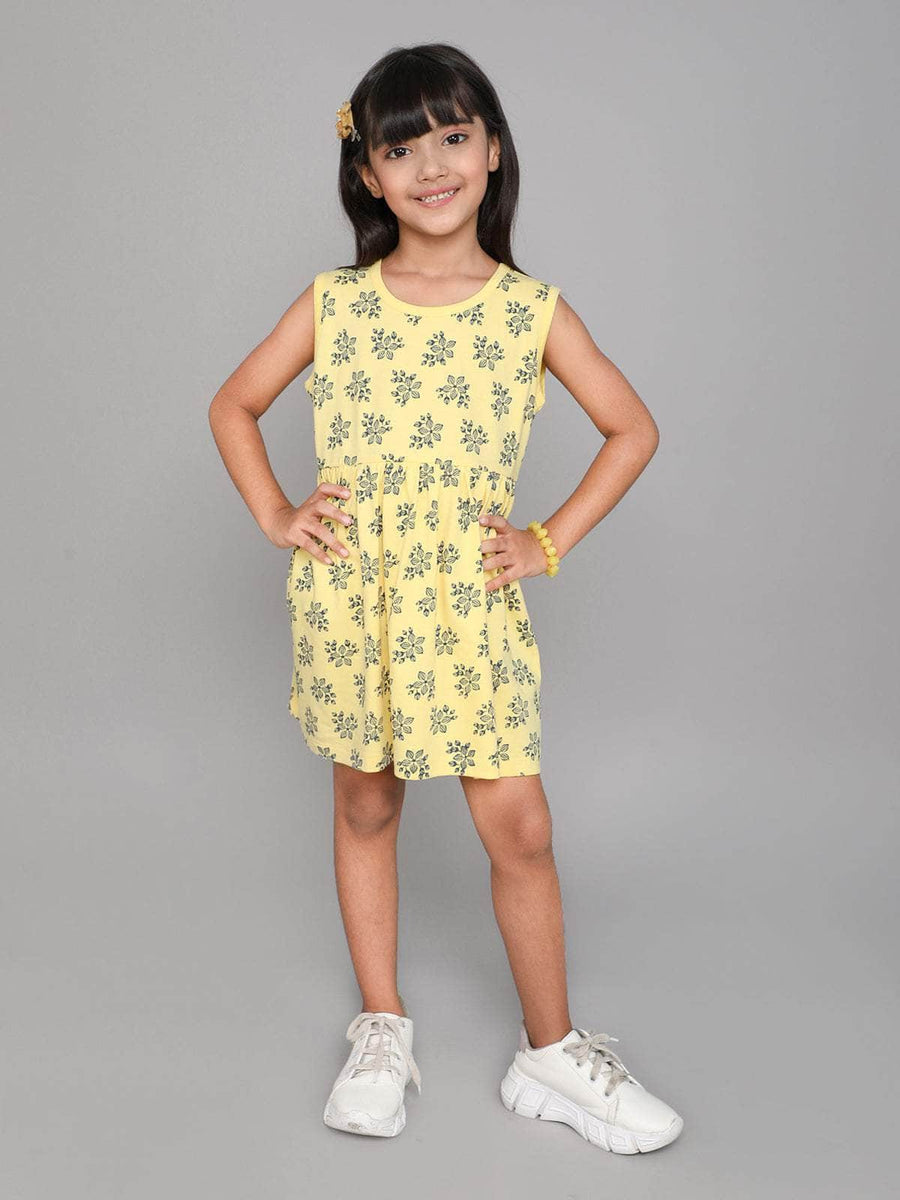 Little Angels Little Angels 1 Pc Dress & Frocks Cotton Round Neck Sleeveless Floral Print A-line Dress For Baby Girls Dress & Frocks Happy Vibes  Cotton Frock