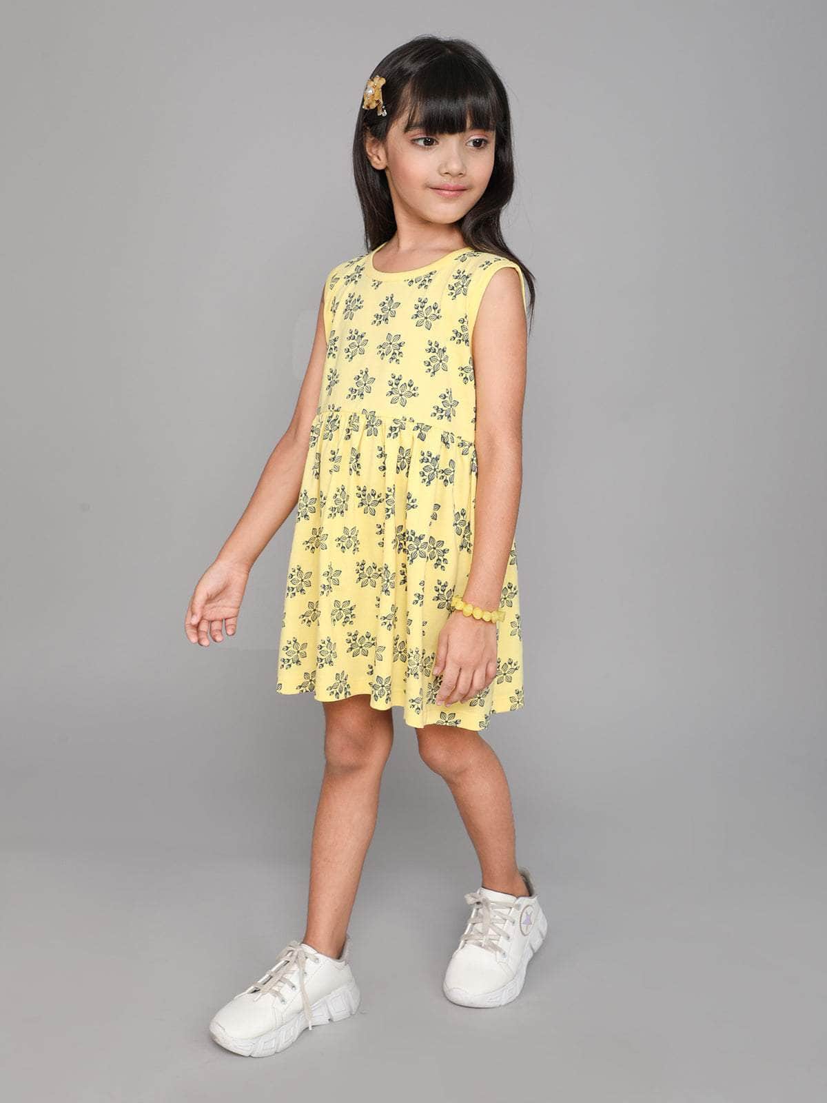 Little Angels Little Angels 1 Pc Dress & Frocks Cotton Round Neck Sleeveless Floral Print A-line Dress For Baby Girls Dress & Frocks Happy Vibes  Cotton Frock