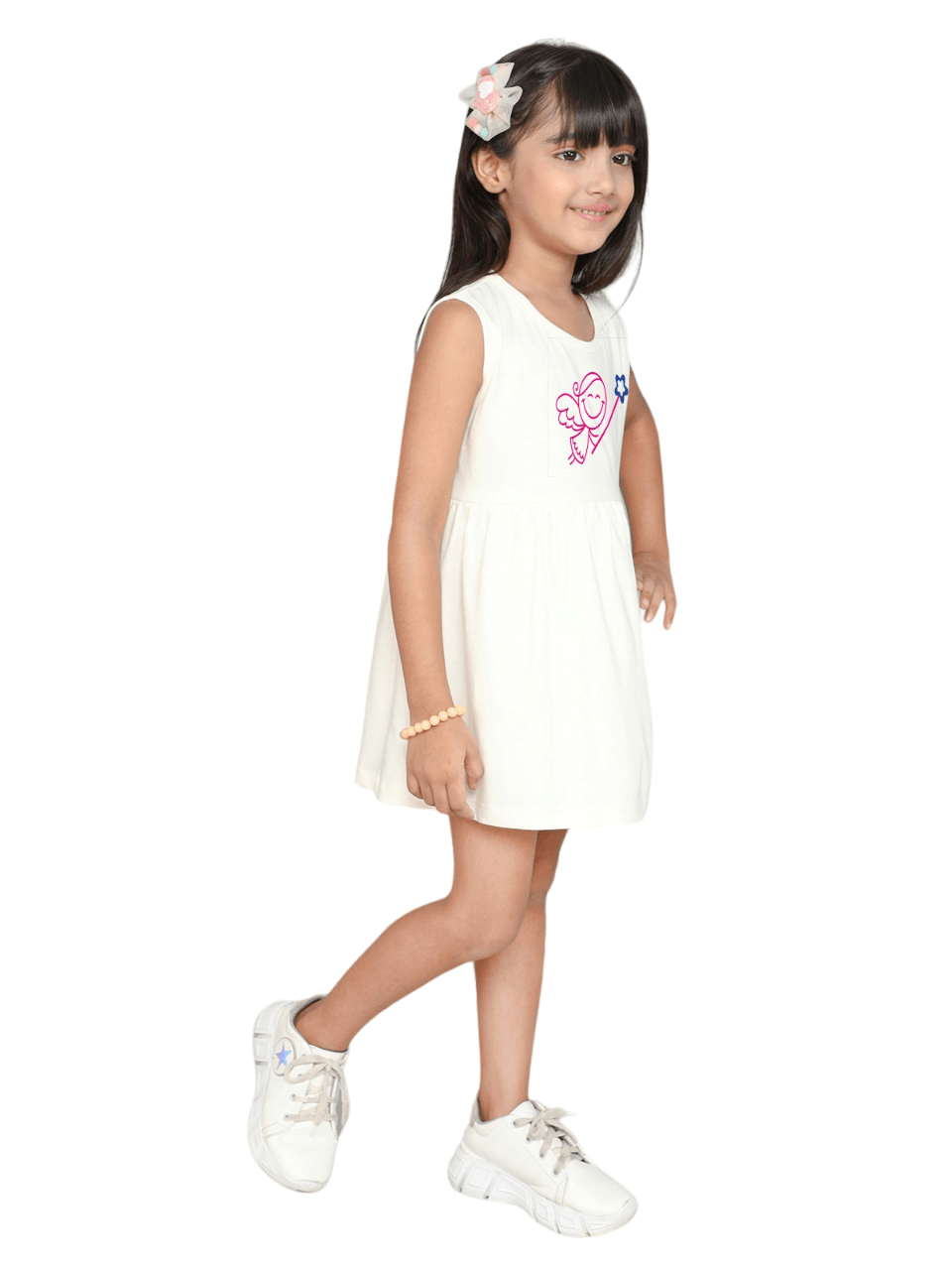Little Angels Little Angels 1 Pc Dress & Frocks Cotton Round Neck Sleeveless Floral Print A-line Dress For Baby Girls Dress & Frocks Happy Vibes  Cotton Frock