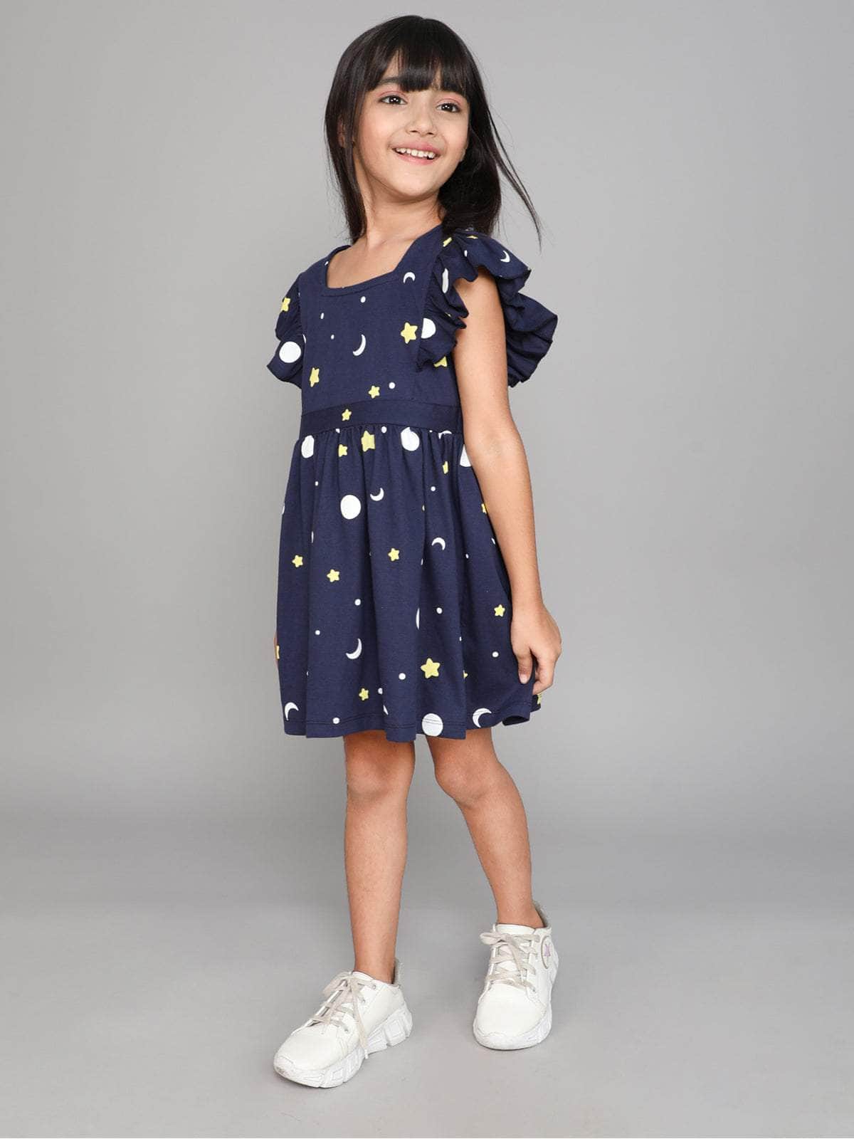 Little Angels Little Angels 1 Pc Dress & Frocks Cotton Square Neck Flared Sleeves Printed A-line Dress For Baby Girls Dress & Frocks Square Neck Flared Sleeves Printed A-line Dress
