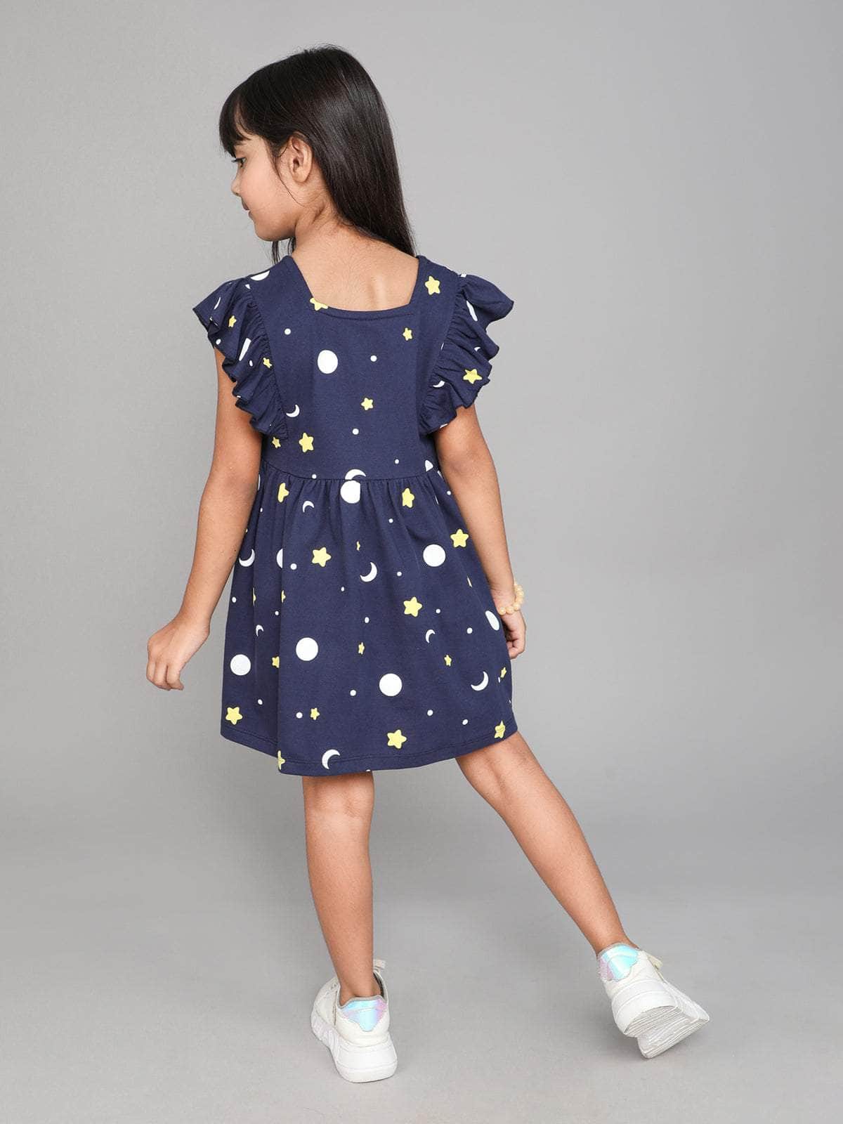 Little Angels Little Angels 1 Pc Dress & Frocks Cotton Square Neck Flared Sleeves Printed A-line Dress For Baby Girls Dress & Frocks Square Neck Flared Sleeves Printed A-line Dress