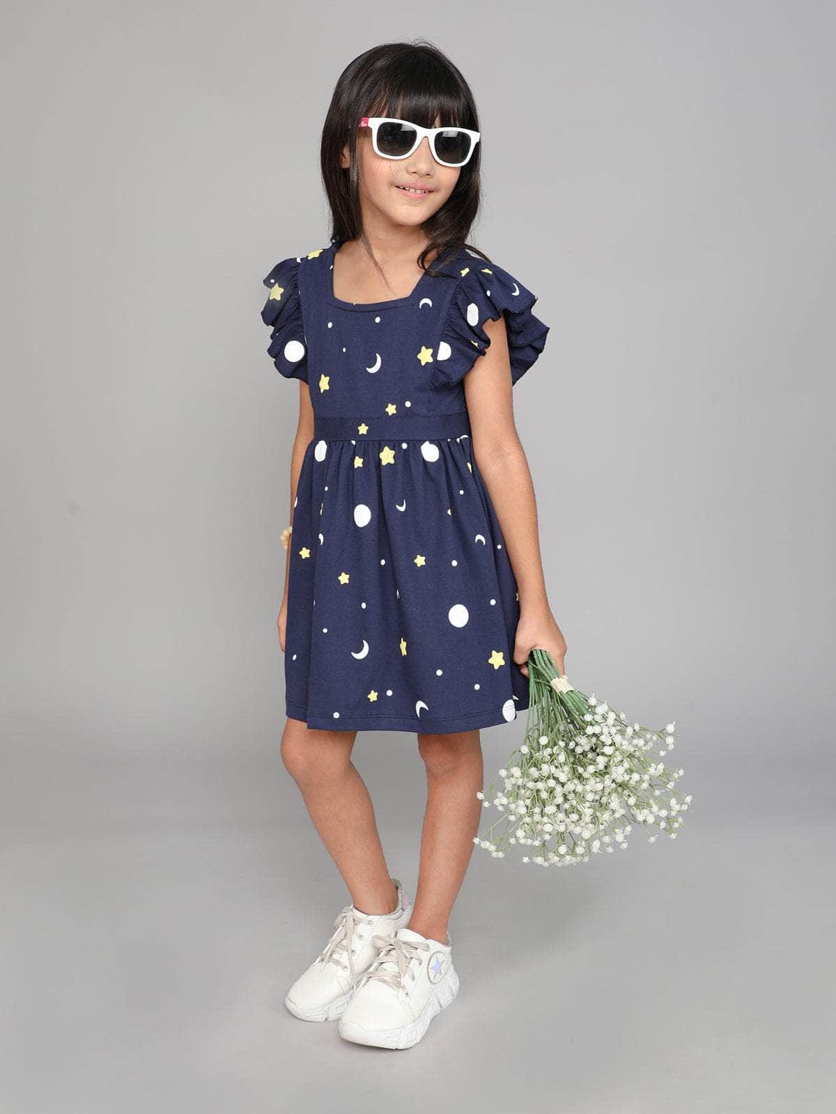 Little Angels Little Angels 1 Pc Dress & Frocks Cotton Square Neck Flared Sleeves Printed A-line Dress For Baby Girls Dress & Frocks Square Neck Flared Sleeves Printed A-line Dress