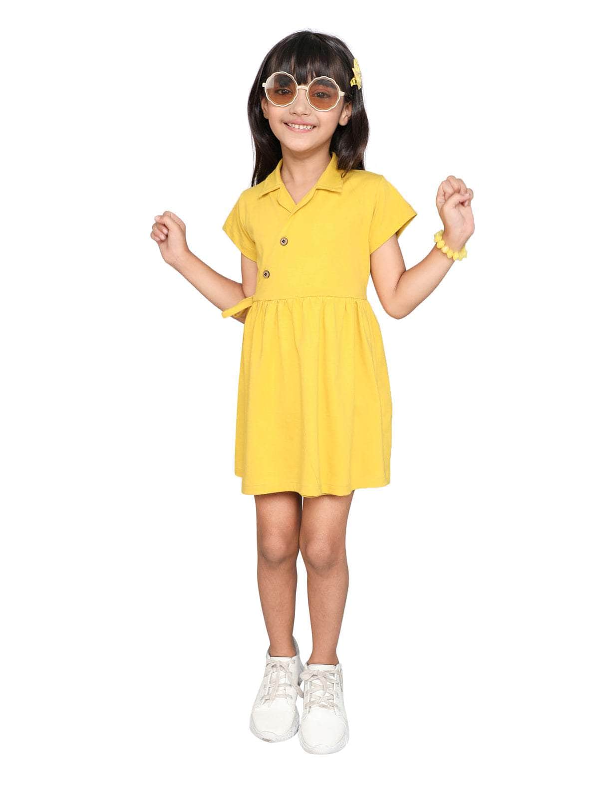 Little Angels Little Angels 1 Pc Dress & Frocks Cotton Collared Neck Short Sleeves Solid Wrap Dress For Baby Girls Dress & Frocks Twirl Time Collared Wrap Frock