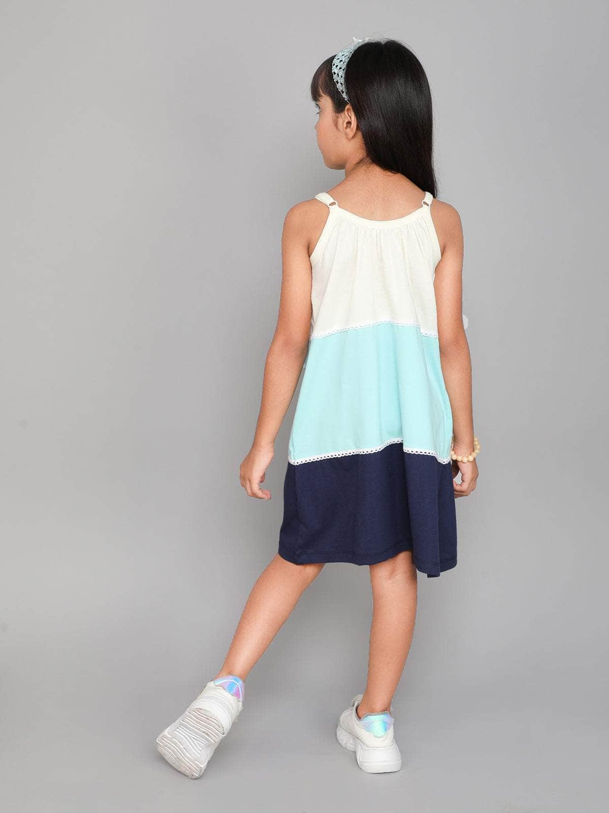 Little Angels Little Angels 1 Pc Dress & Frocks Cotton Spaghetti Neck Sleeveless Color-Block Shift Dress For Baby Girls Dress & Frocks Twirly Whirly Strappy Dress