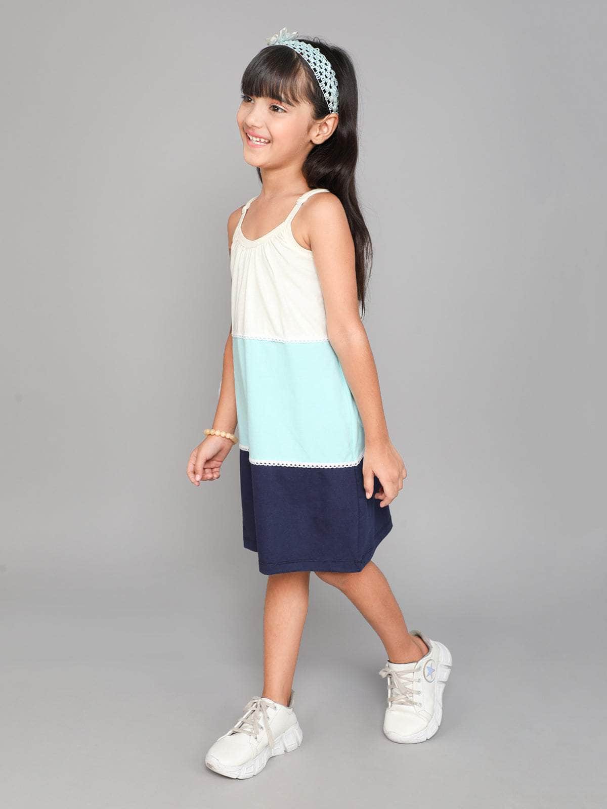 Little Angels Little Angels 1 Pc Dress & Frocks Cotton Spaghetti Neck Sleeveless Color-Block Shift Dress For Baby Girls Dress & Frocks Twirly Whirly Strappy Dress
