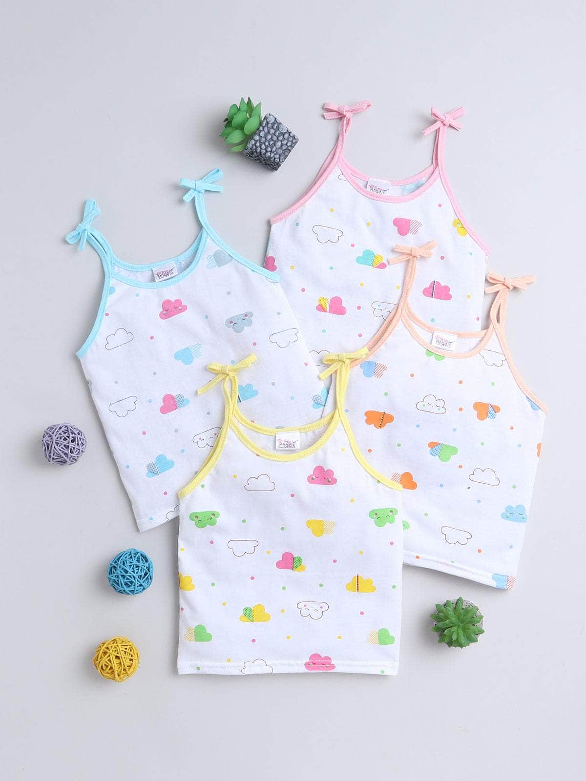 Little Angels Little Angels Cloud Print Tie Knot Vest Pack of 4 Jhabla/Vest Cheerful Clouds Baby vest