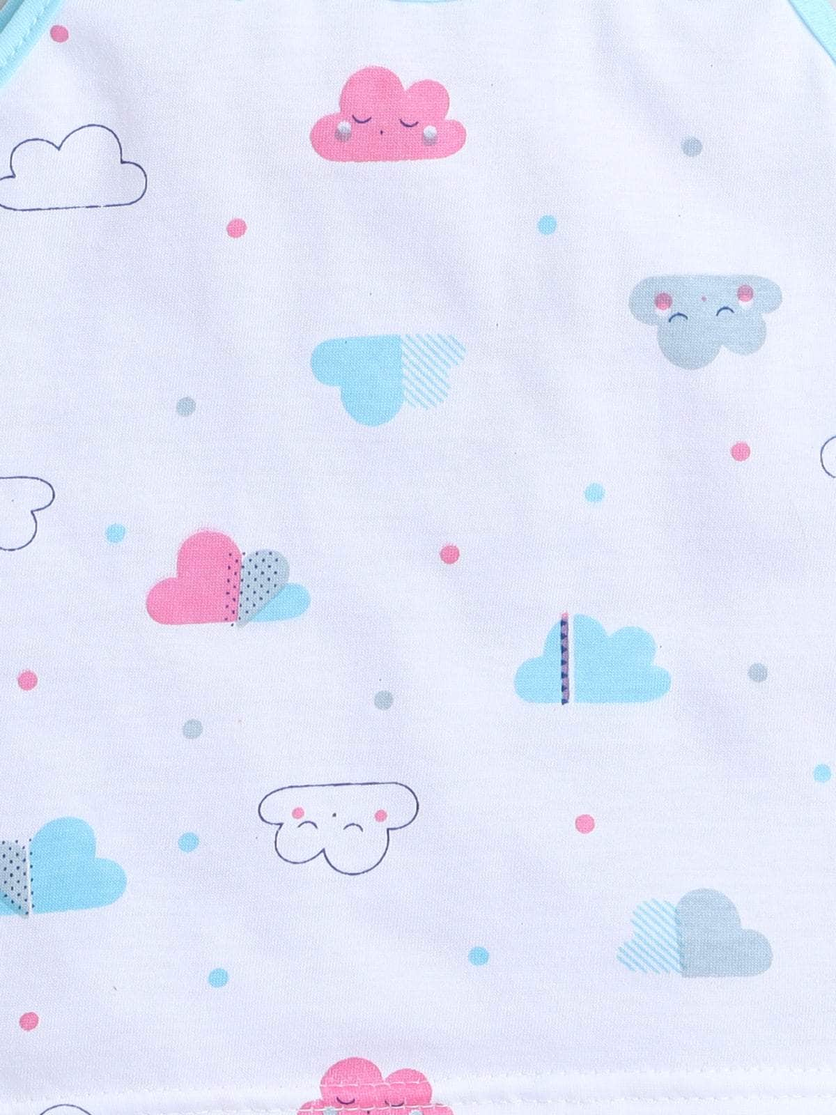 Little Angels Little Angels Cloud Print Tie Knot Vest Pack of 4 Jhabla/Vest Cheerful Clouds Baby vest