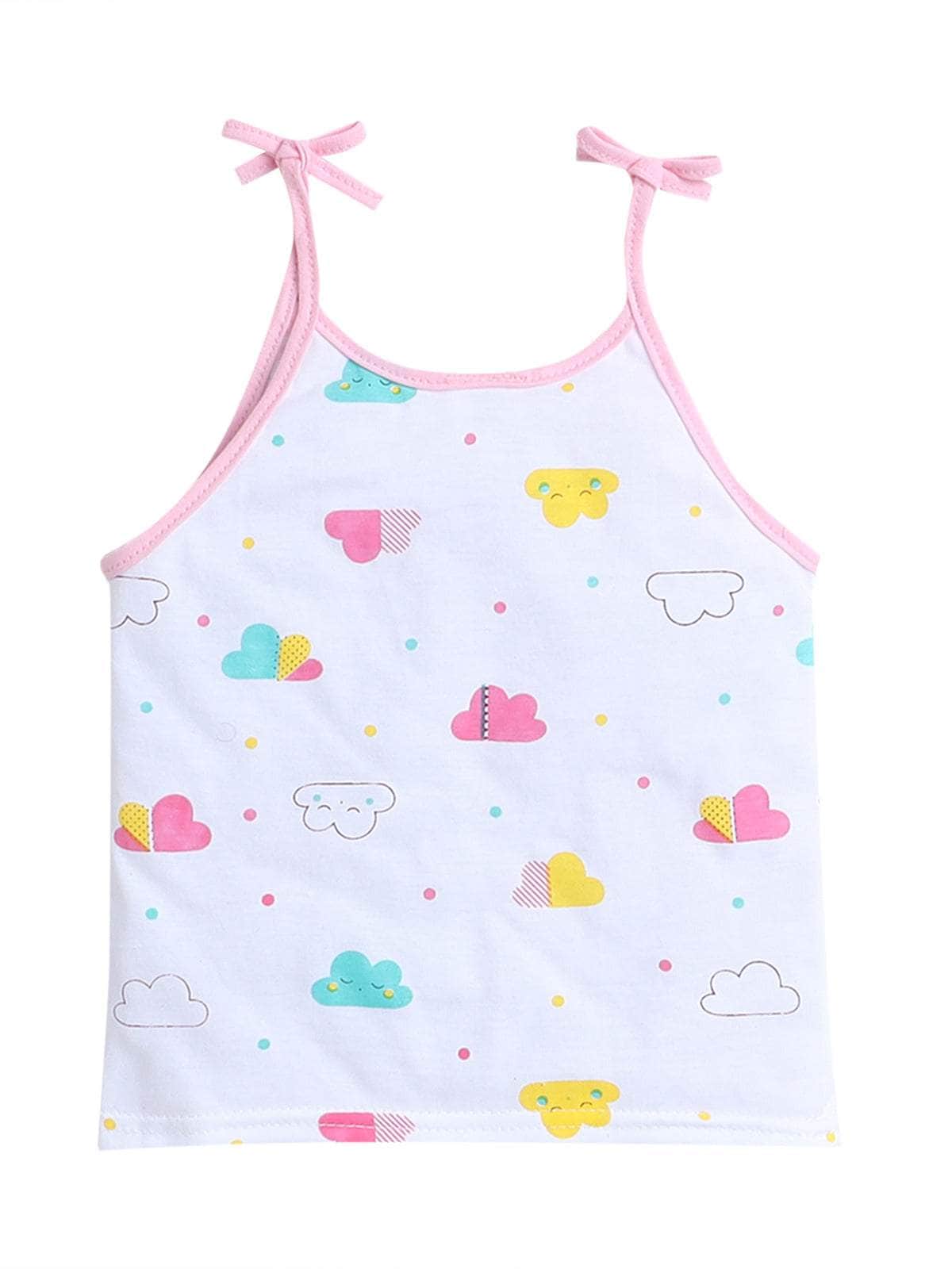 Little Angels Little Angels Cloud Print Tie Knot Vest Pack of 4 Jhabla/Vest Cheerful Clouds Baby vest