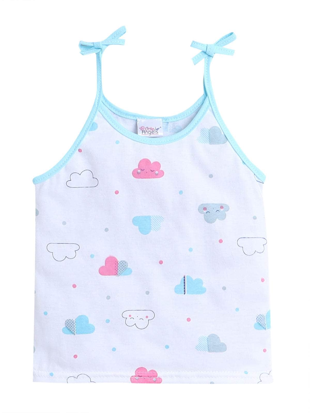 Little Angels Little Angels Cloud Print Tie Knot Vest Pack of 4 Jhabla/Vest Cheerful Clouds Baby vest