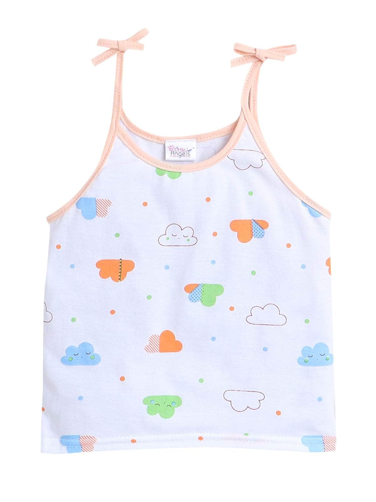 Little Angels Little Angels Cloud Print Tie Knot Vest Pack of 4 Jhabla/Vest Cheerful Clouds Baby vest