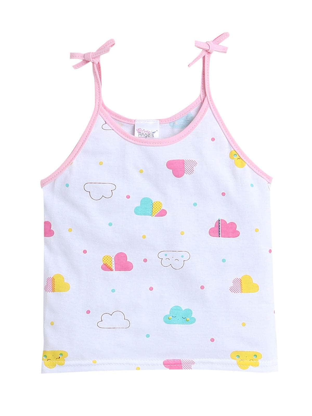 Little Angels Little Angels Cloud Print Tie Knot Vest Pack of 4 Jhabla/Vest Cheerful Clouds Baby vest