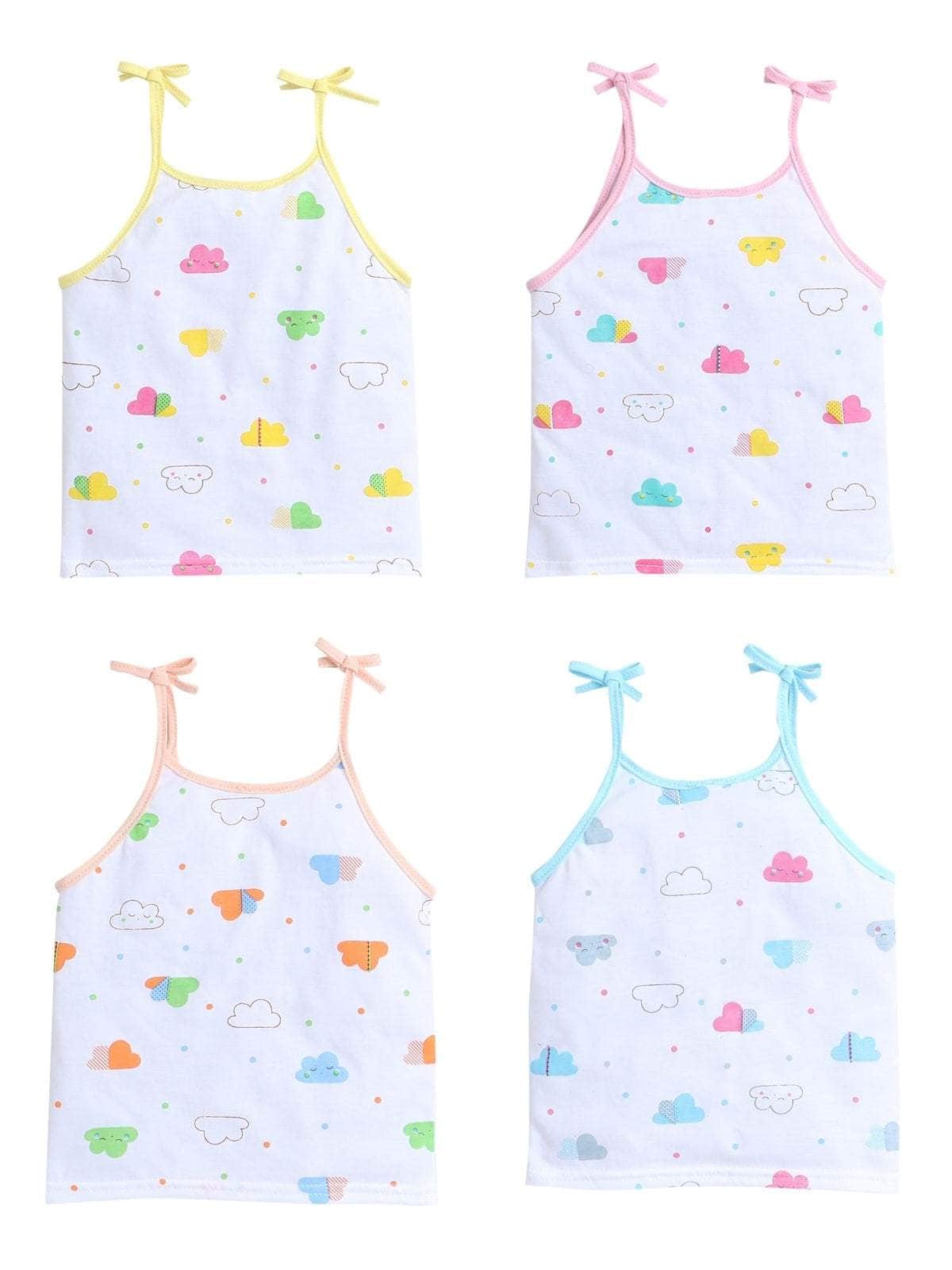 Little Angels Little Angels Cloud Print Tie Knot Vest Pack of 4 Jhabla/Vest Cheerful Clouds Baby vest