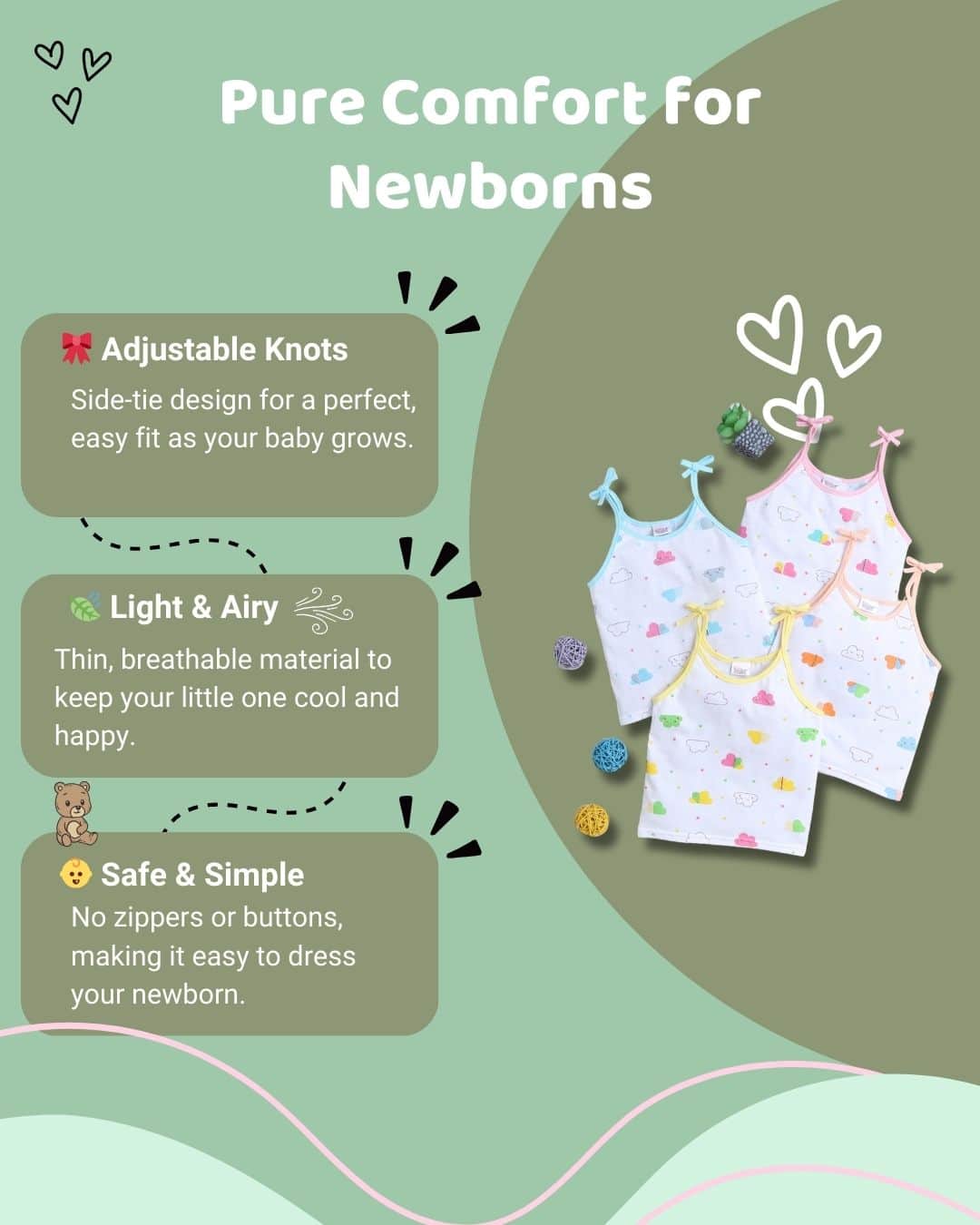 Little Angels Little Angels Cloud Print Tie Knot Vest Pack of 4 Jhabla/Vest Cheerful Clouds Baby vest