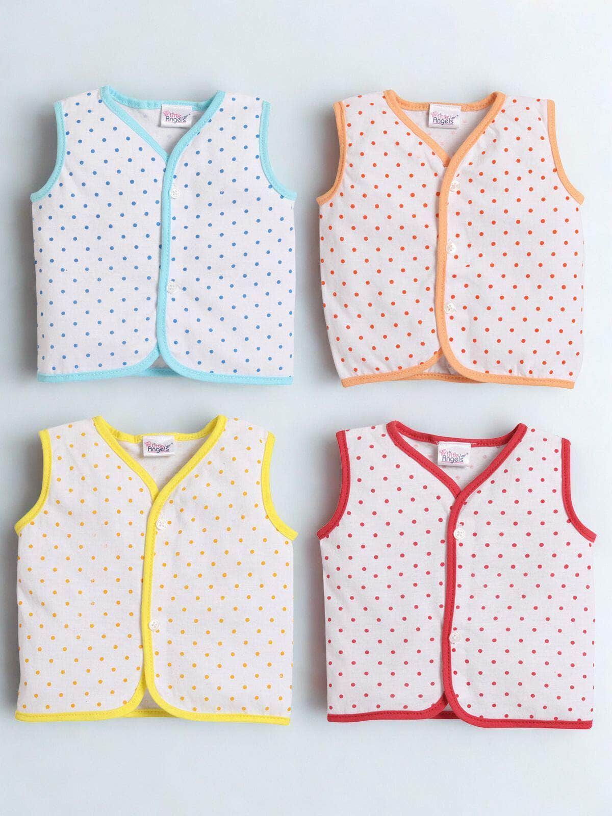 Little Angels Little Angels Pack of 4 Jhabla/Vest Cotton V-Neck Sleeveless Printed Jhablas For Baby Boys and Baby Girls Jhabla/Vest Cosmic Cuddles Sleeveless Vest