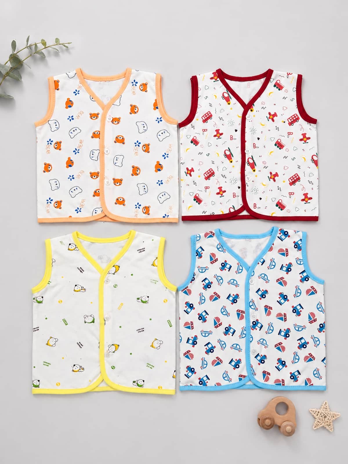 Little Angels Shop Cotton Jhabla Pack of 4 | My Little Angels Jhabla/Vest Cotton Baby Jhabla Set – Pack of 4 0-3M / Assorted / Cotton