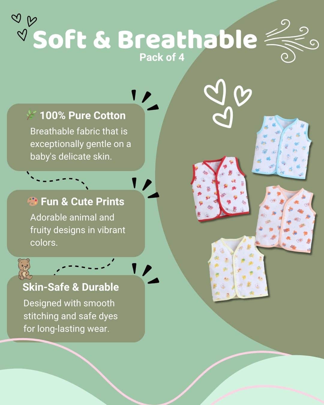 Little Angels Shop Cotton Jhabla Pack of 4 | My Little Angels Jhabla/Vest Cotton Baby Jhabla Set – Pack of 4