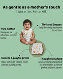 Little Angels Cotton Printed V-Neck Baby Vest & Nappy Set- Jungle Safari Print Jhabla/Vest Cotton Printed Baby Vest & Nappy Set- Jungle Safari Print 3-6M / White / Muslin