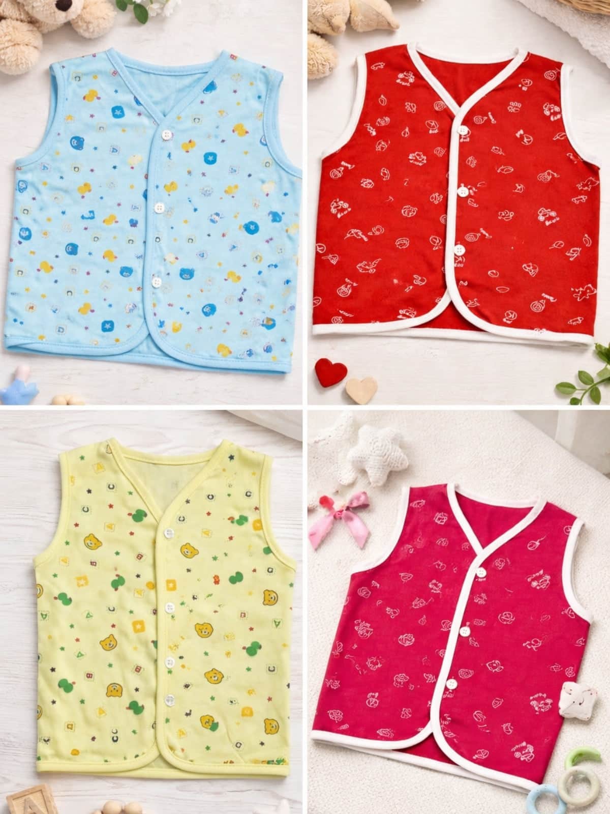 Little Angels Printed Baby Vest Pack Online | My Little Angels Jhabla/Vest Cotton Printed Sleeveless Baby Vest 6-12 M / Assorted