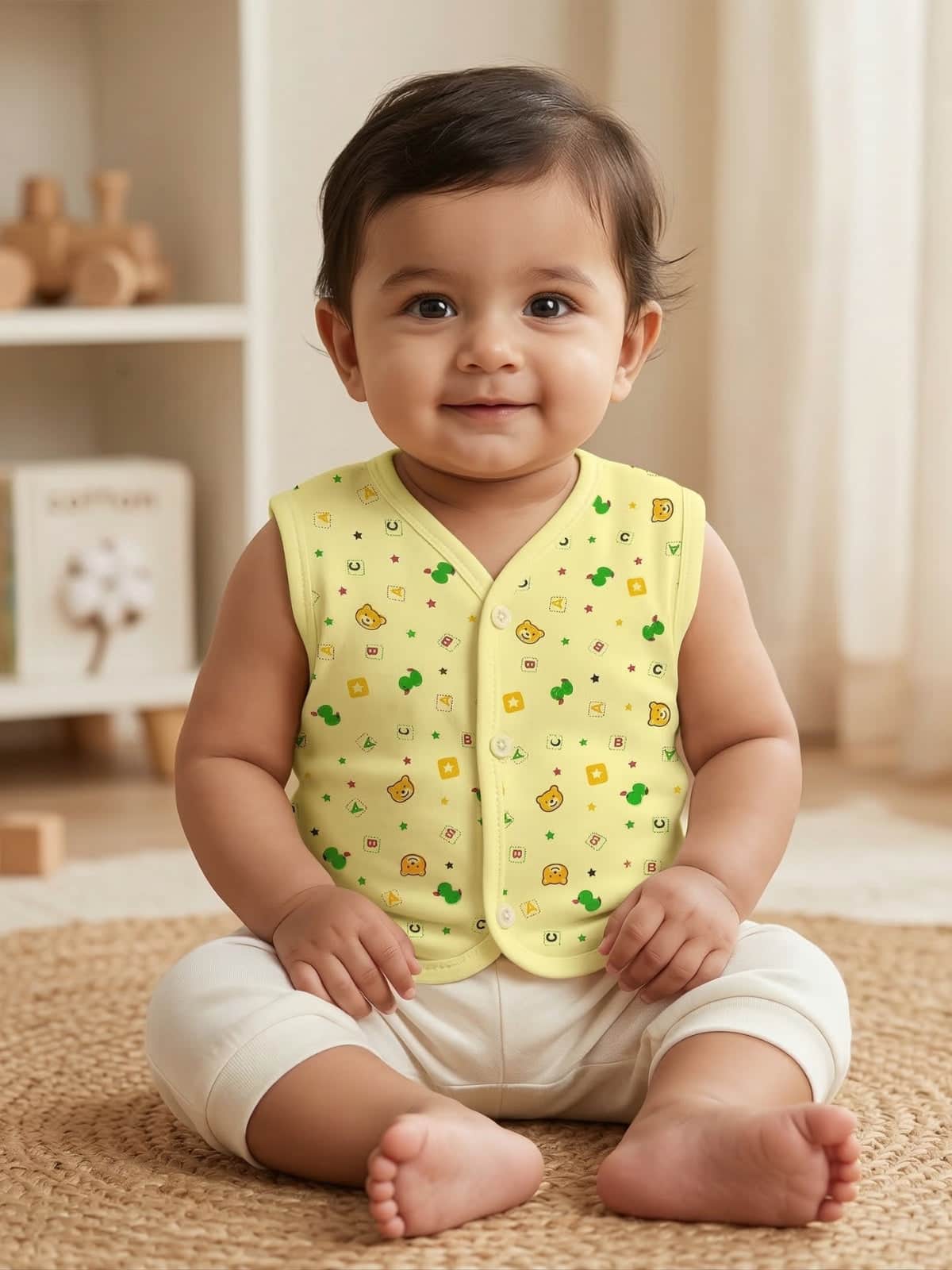 Little Angels Printed Baby Vest Pack Online | My Little Angels Jhabla/Vest Cotton Printed Sleeveless Baby Vest 6-12 M / Assorted
