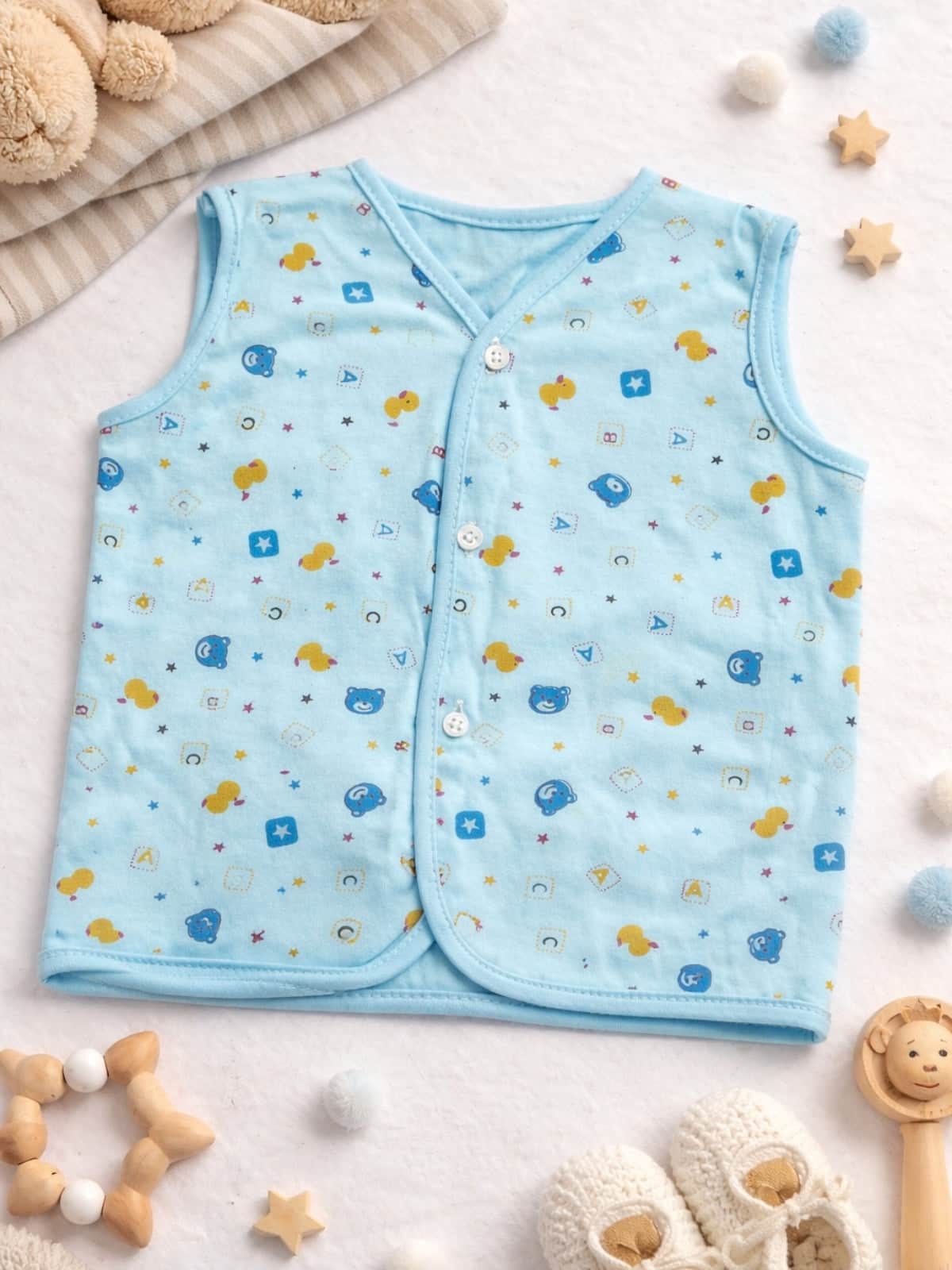 Little Angels Printed Baby Vest Pack Online | My Little Angels Jhabla/Vest Cotton Printed Sleeveless Baby Vest 6-12 M / Assorted