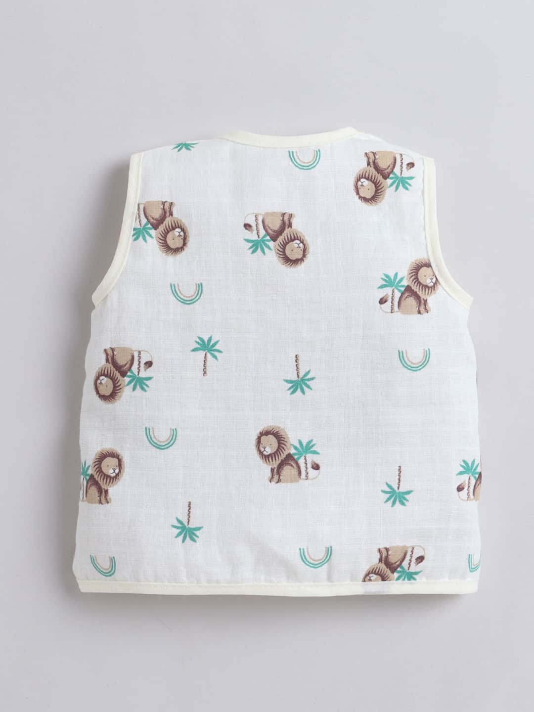 Little Angels Newborn Muslin Jhabla & Nappy Set | Soft Cotton Lion Print Baby Wear Jhabla/Vest Cute Lion Print Muslin Cotton Baby Jhabla & Nappy Set 0-3 M / Yellow / Muslin