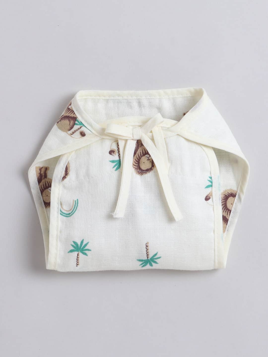 Little Angels Newborn Muslin Jhabla & Nappy Set | Soft Cotton Lion Print Baby Wear Jhabla/Vest Cute Lion Print Muslin Cotton Baby Jhabla & Nappy Set 0-3 M / Yellow / Muslin