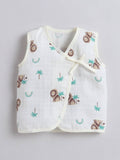 Little Angels Newborn Muslin Jhabla & Nappy Set | Soft Cotton Lion Print Baby Wear Jhabla/Vest Cute Lion Print Muslin Cotton Baby Jhabla & Nappy Set 0-3 M / Yellow / Muslin