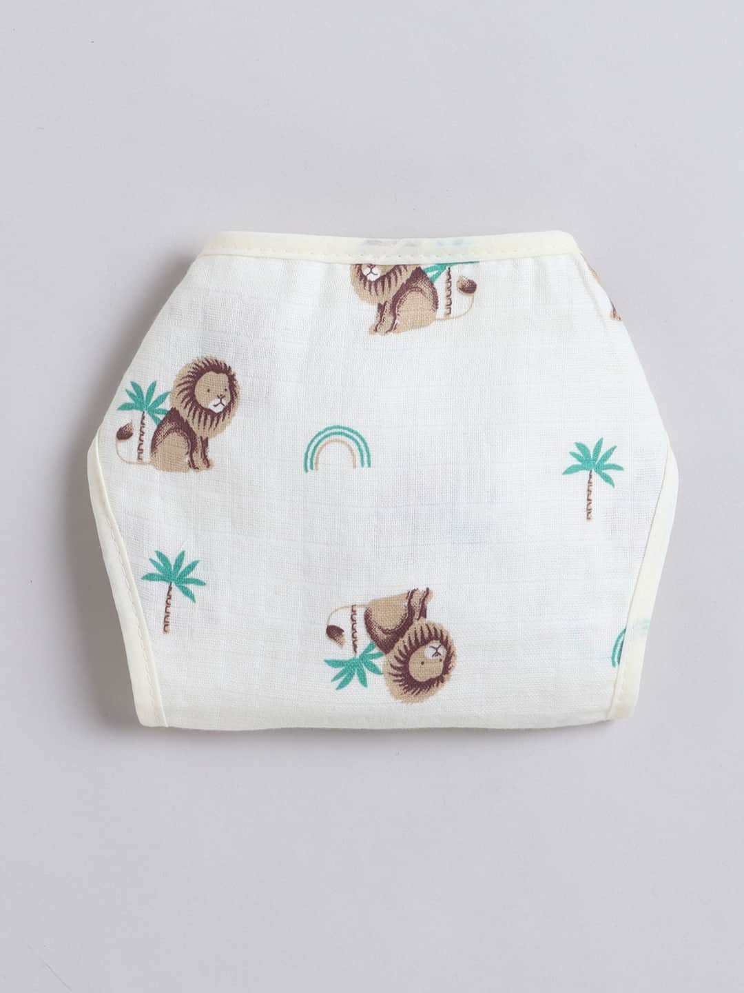 Little Angels Newborn Muslin Jhabla & Nappy Set | Soft Cotton Lion Print Baby Wear Jhabla/Vest Cute Lion Print Muslin Cotton Baby Jhabla & Nappy Set 0-3 M / Yellow / Muslin