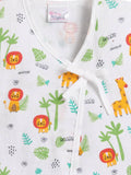 Little Angels Little Angels 2 Pcs Jhabla/Vest Muslin V-Neck Sleeveless Printed Tie-Knot Jhabla & Nappy Set For Baby Boys and Baby Girls Jhabla/Vest Jungle Joy Baby Vest & Nappy Set 3-6M / White / Muslin