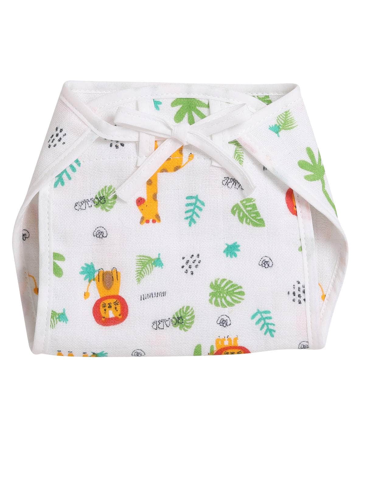 Little Angels Little Angels 2 Pcs Jhabla/Vest Muslin V-Neck Sleeveless Printed Tie-Knot Jhabla & Nappy Set For Baby Boys and Baby Girls Jhabla/Vest Jungle Joy Baby Vest & Nappy Set 3-6M / White / Muslin