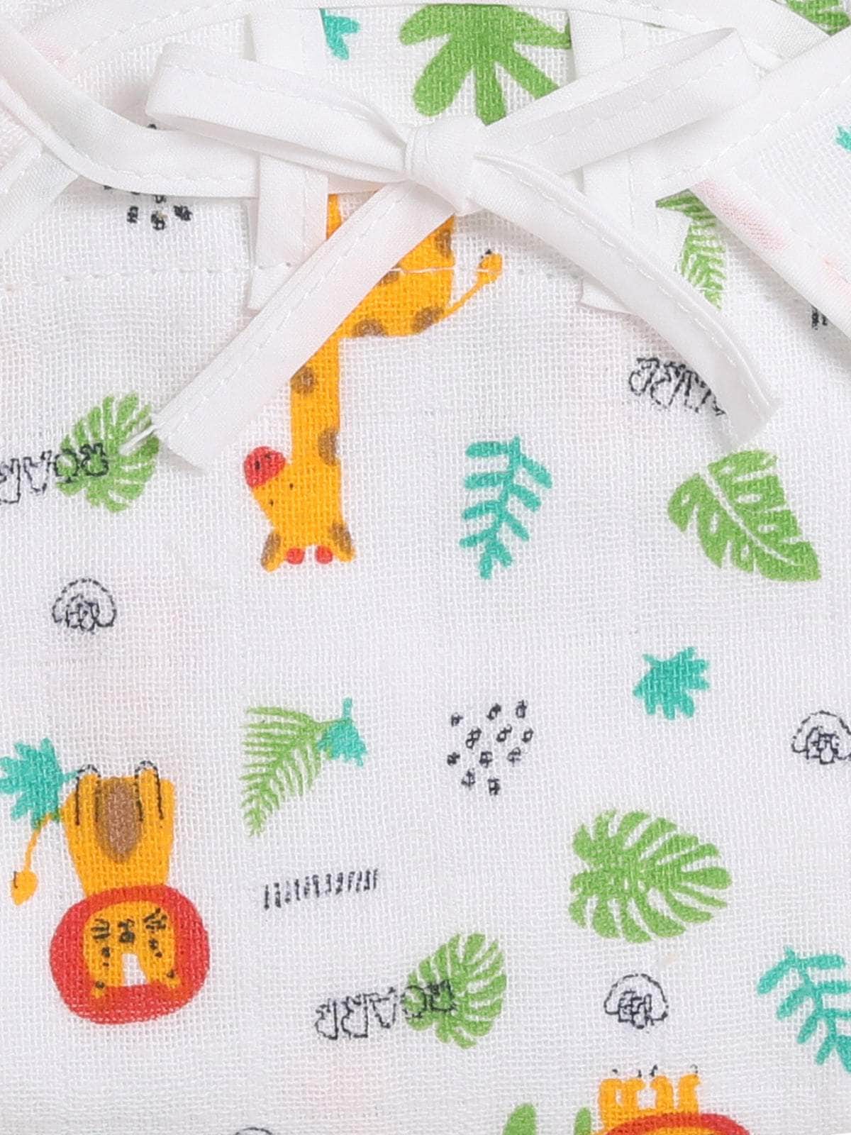 Little Angels Little Angels 2 Pcs Jhabla/Vest Muslin V-Neck Sleeveless Printed Tie-Knot Jhabla & Nappy Set For Baby Boys and Baby Girls Jhabla/Vest Jungle Joy Baby Vest & Nappy Set 3-6M / White / Muslin