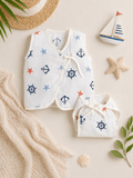 Little Angels Newborn Muslin Jhabla & Nappy Set | Soft Cotton Baby Clothing Jhabla/Vest Nautical Print Muslin Cotton Jhabla & Nappy Set for Newborn 0-3 M / cream / Muslin