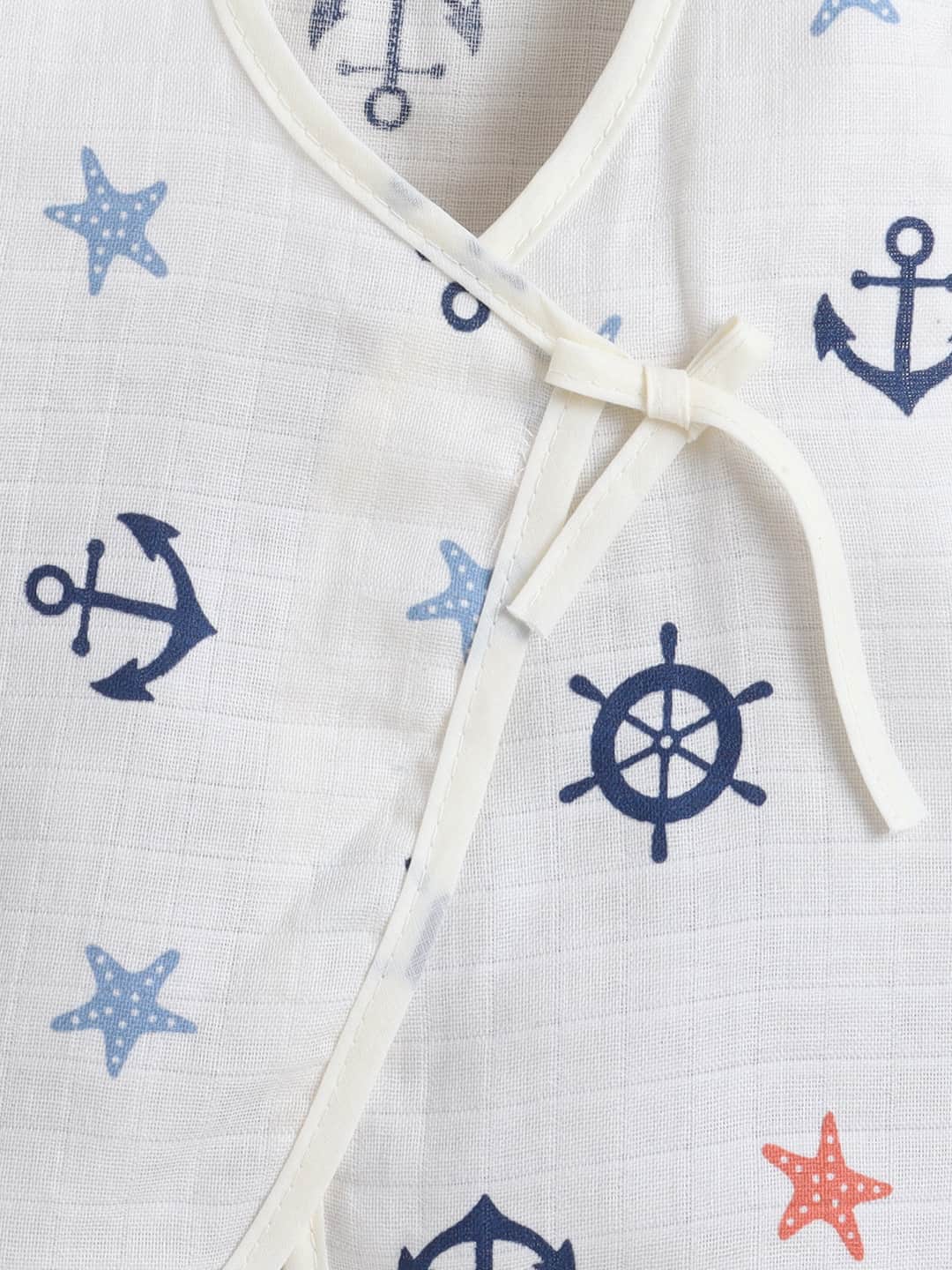 Little Angels Newborn Muslin Jhabla & Nappy Set | Soft Cotton Baby Clothing Jhabla/Vest Nautical Print Muslin Cotton Jhabla & Nappy Set for Newborn 0-3 M / cream / Muslin