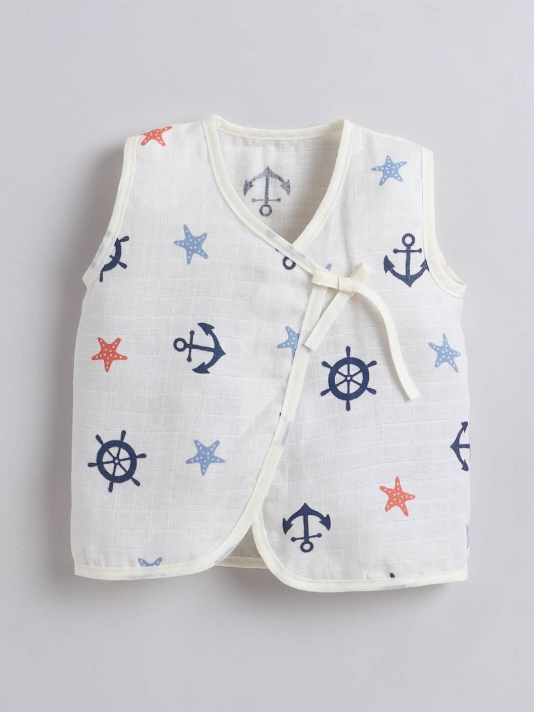 Little Angels Newborn Muslin Jhabla & Nappy Set | Soft Cotton Baby Clothing Jhabla/Vest Nautical Print Muslin Cotton Jhabla & Nappy Set for Newborn 0-3 M / cream / Muslin
