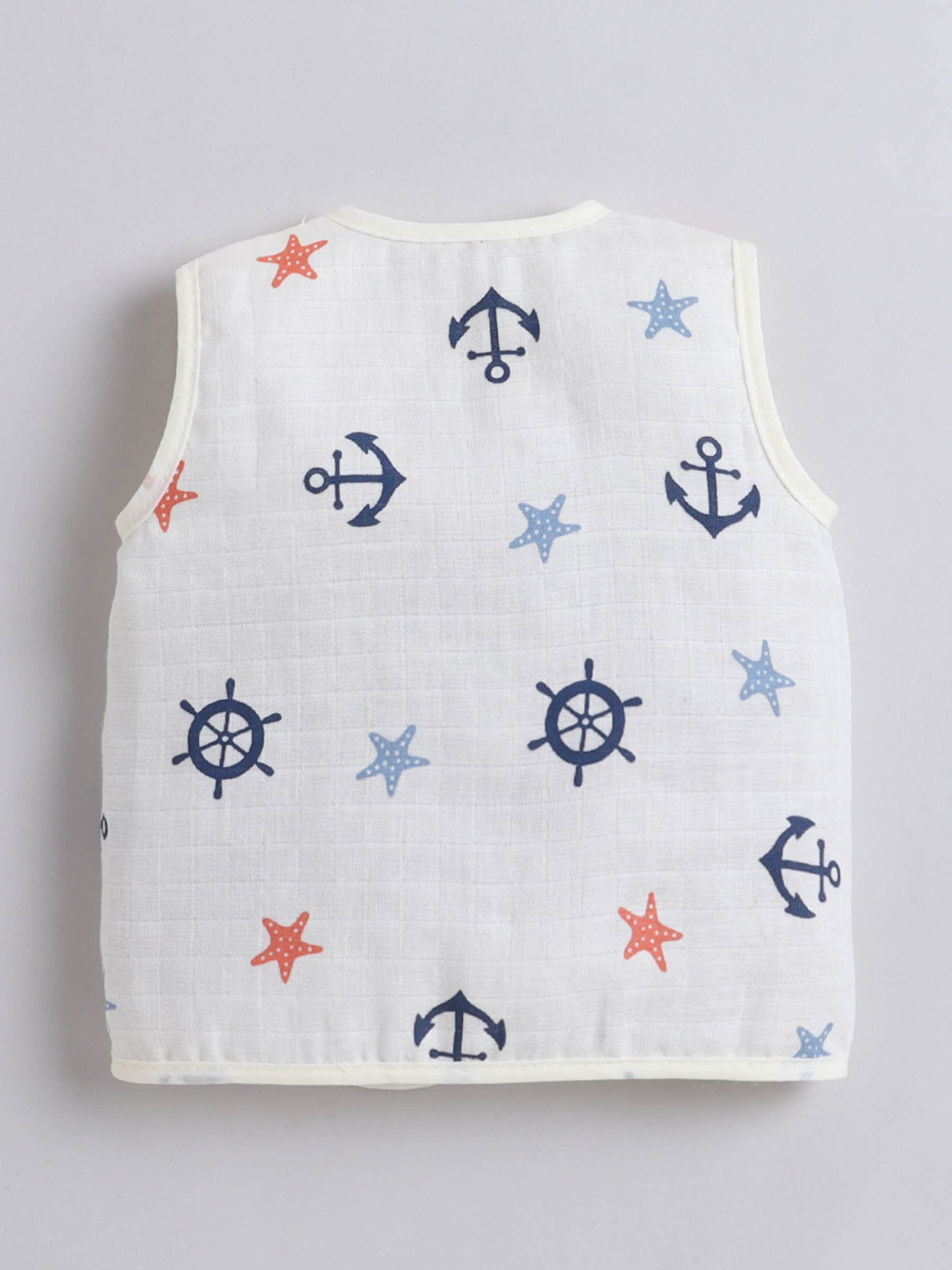 Little Angels Newborn Muslin Jhabla & Nappy Set | Soft Cotton Baby Clothing Jhabla/Vest Nautical Print Muslin Cotton Jhabla & Nappy Set for Newborn 0-3 M / cream / Muslin