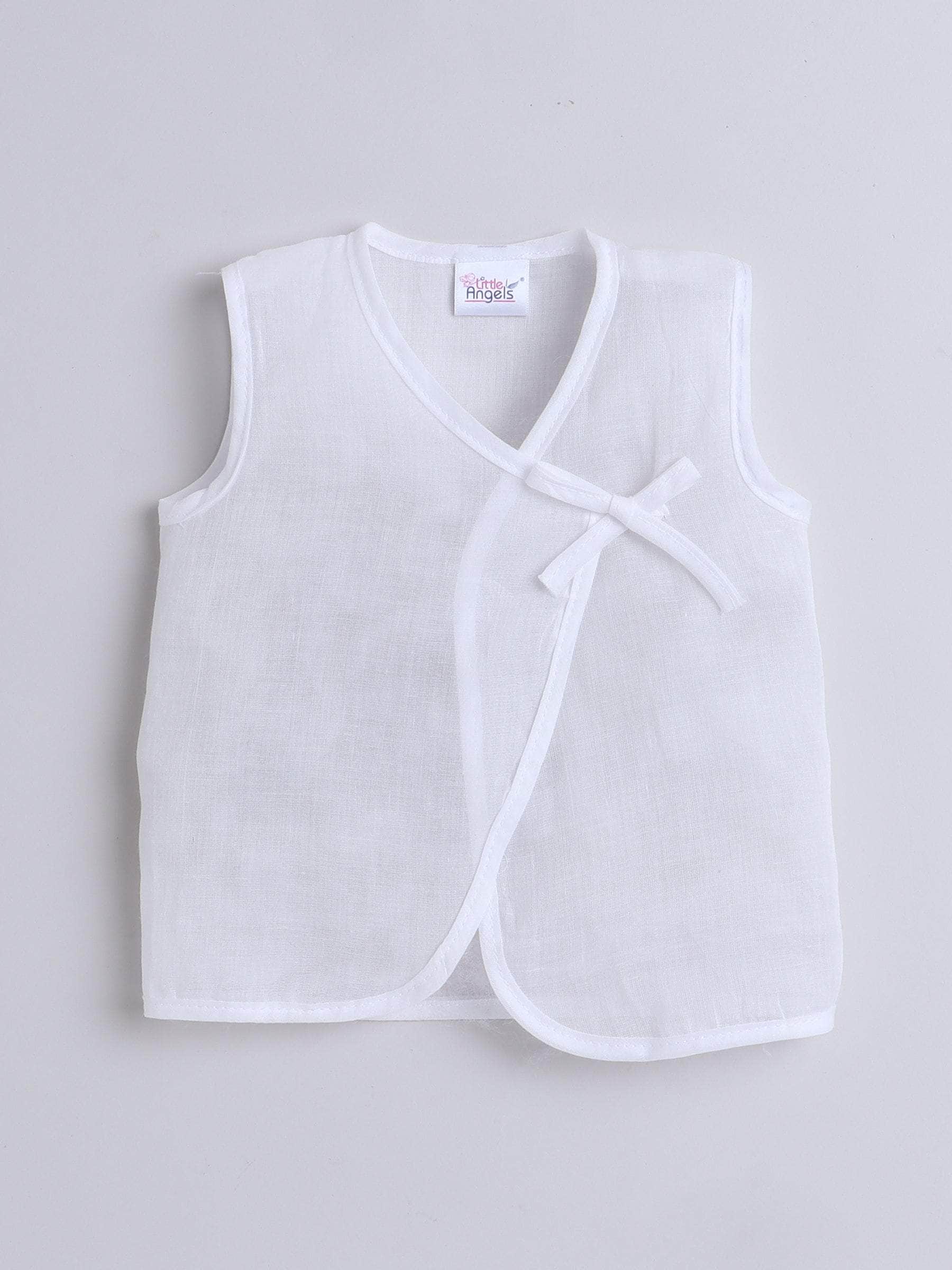 Little Angels Little Angels Organic Mulmul Hospital Safe Pure White Vest Pack Jhabla/Vest Organic Mulmul Hospital Safe Pure White Vest - (0-3M)
