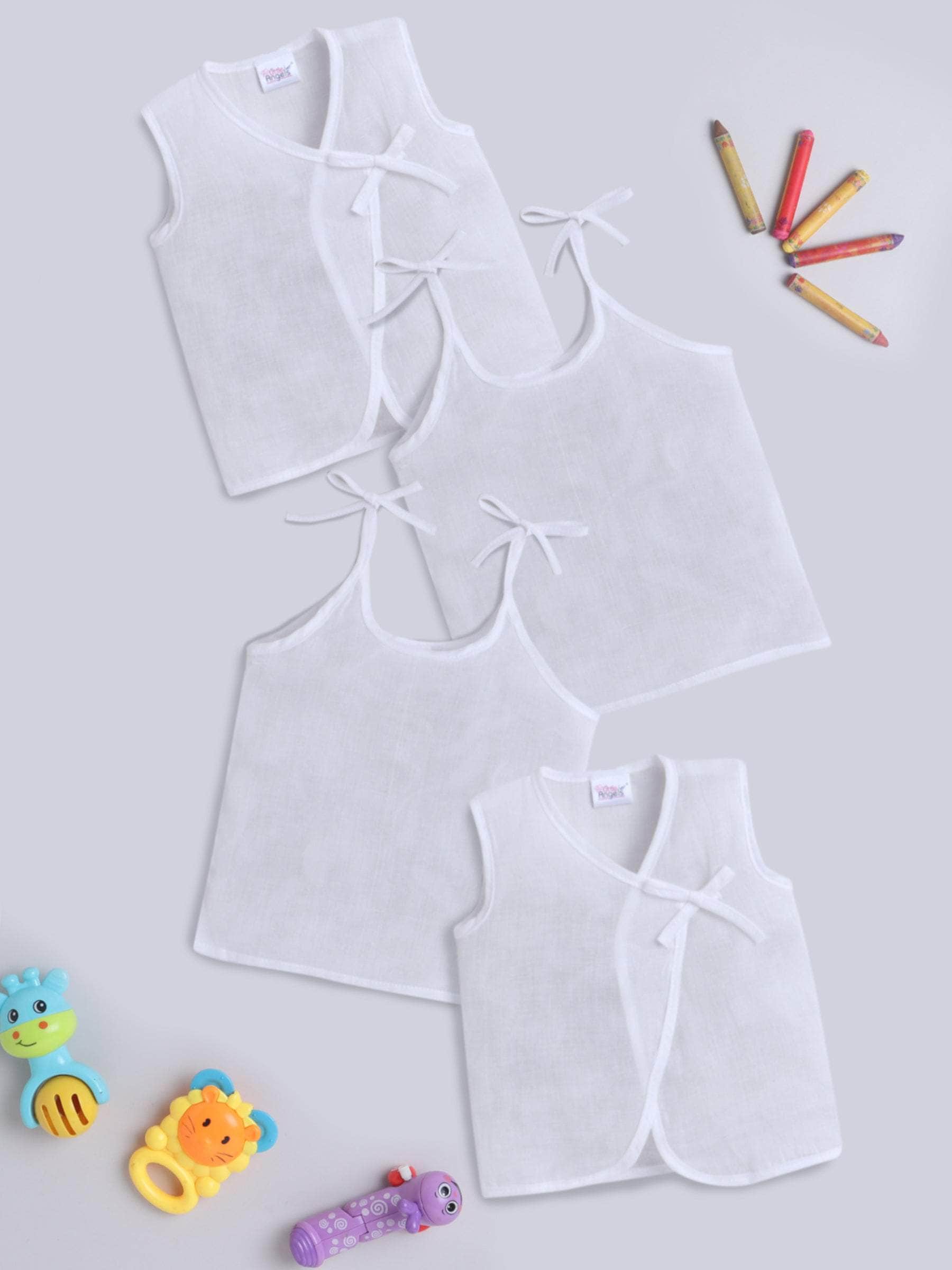 Little Angels Little Angels Organic Mulmul Hospital Safe Pure White Vest Pack Jhabla/Vest Organic Mulmul Hospital Safe Pure White Vest - (0-3M)
