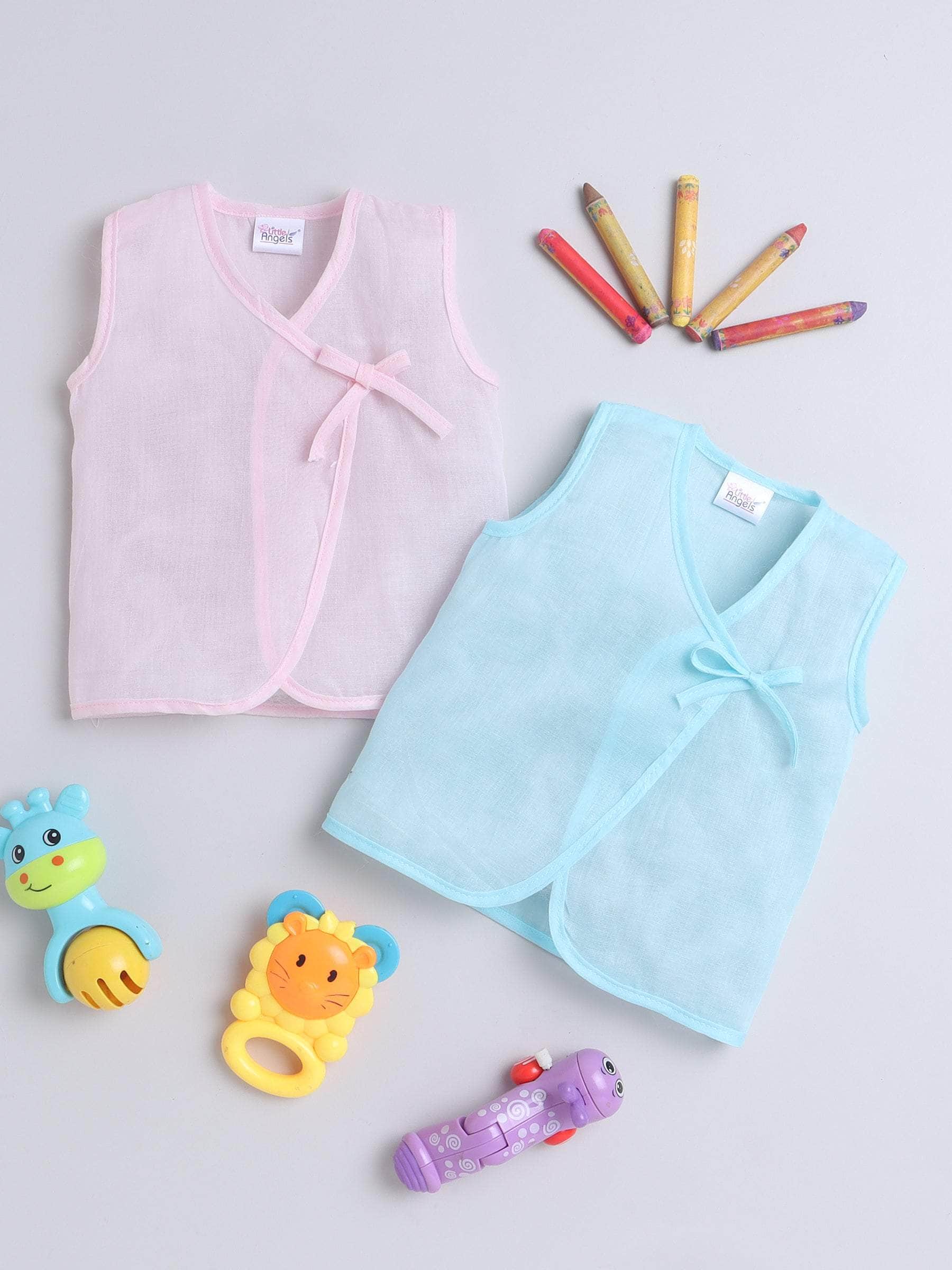 Little Angels Little Angels Organic Mulmul Hospital Safe Multi Color Vest Pack Jhabla/Vest Organic Mulmul Hospital Safe Vest - (0-3M)