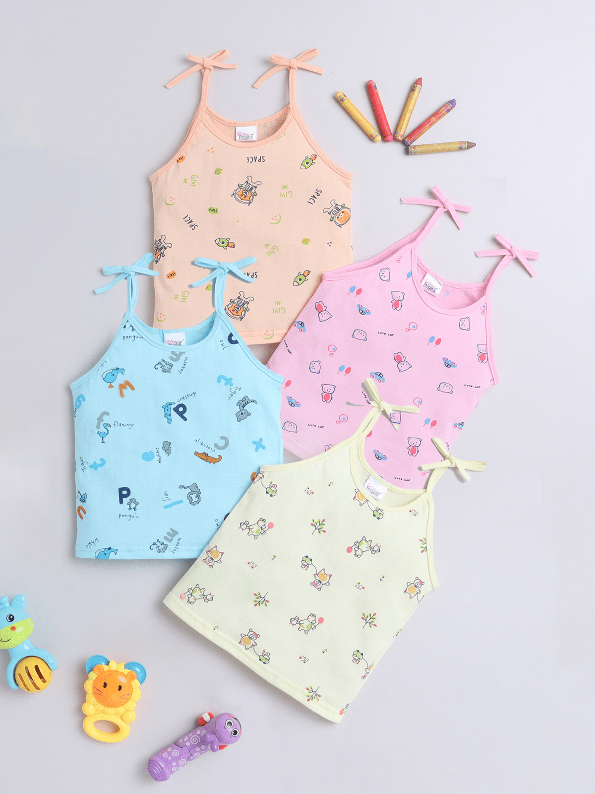 Little Angels Little Angels Baby Cotton Cartoon Tie-Knot Cotton Vest– 4-Pack (0-12 M) Jhabla/Vest Playful Pals Baby vest Combo