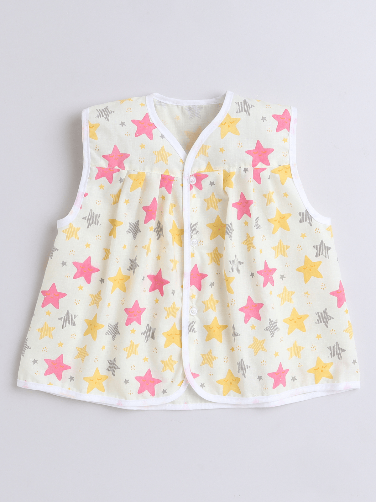 Little Angels Little Angels Star Print Sleeveless Frock - Pack of 3 Jhabla/Vest Soft Starburst Baby Vest Trio